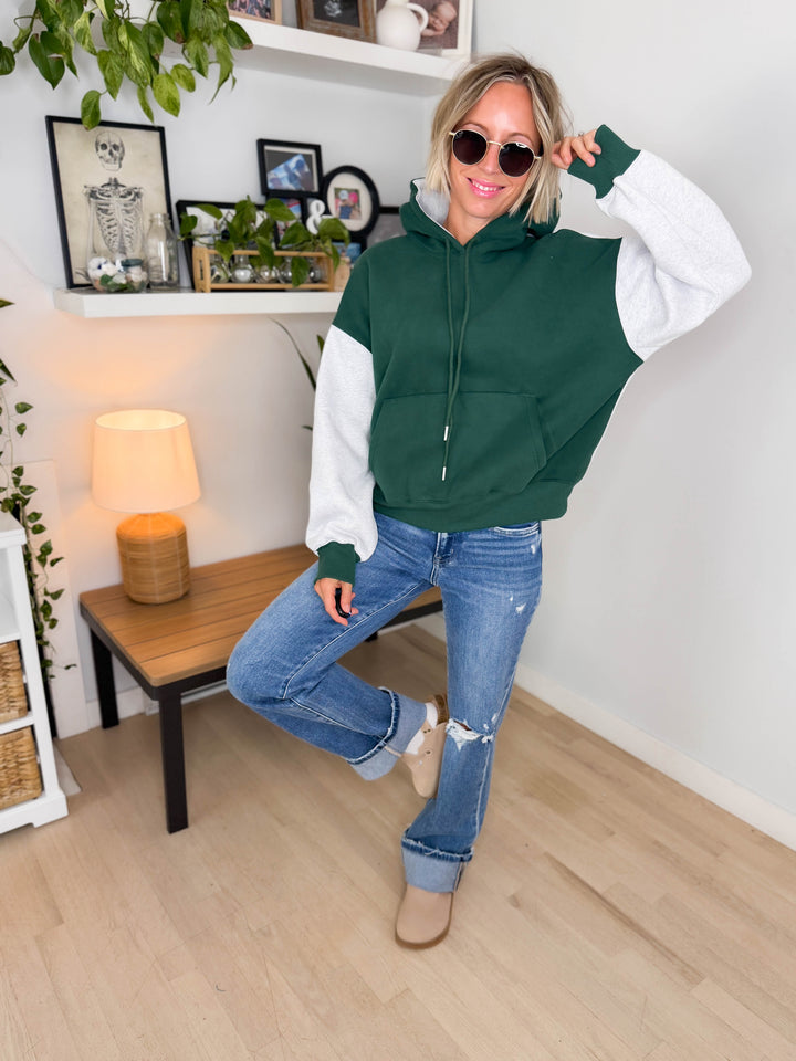 Toffy Two Tone Hoodie- GREEN/GREY
