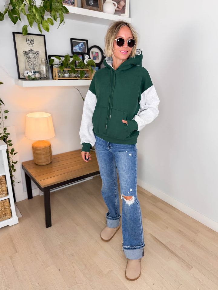 Toffy Two Tone Hoodie- GREEN/GREY