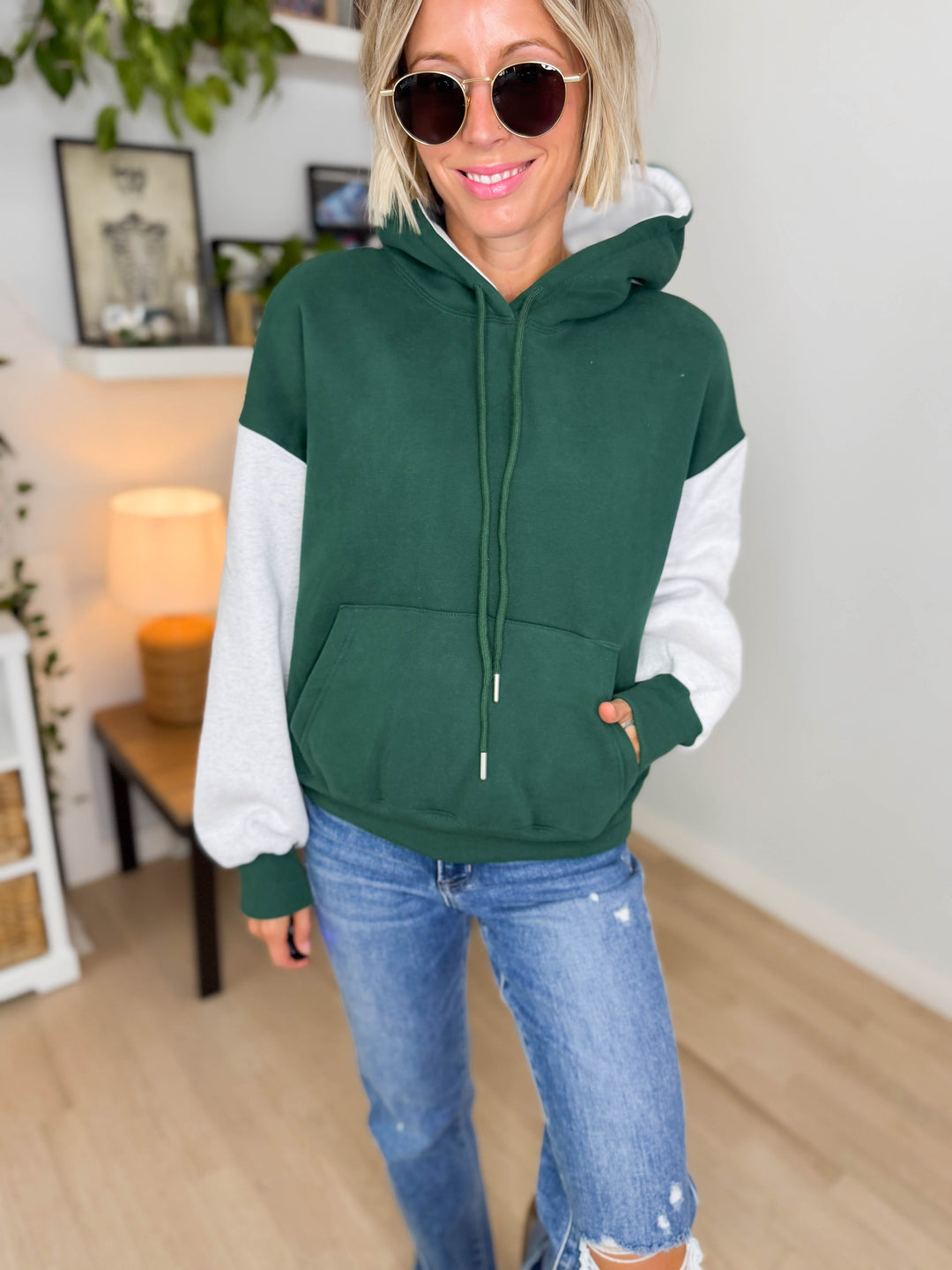 Toffy Two Tone Hoodie- GREEN/GREY