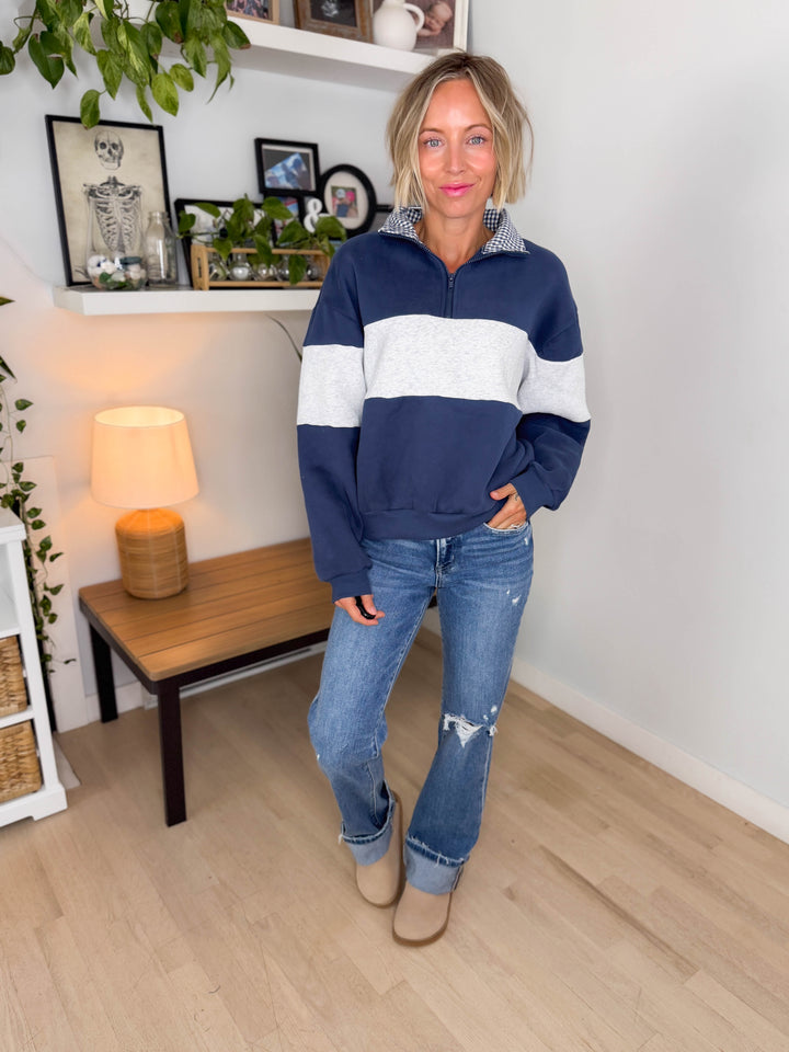 Oliver Colour Block 1/4 Zip- NAVY/GREY
