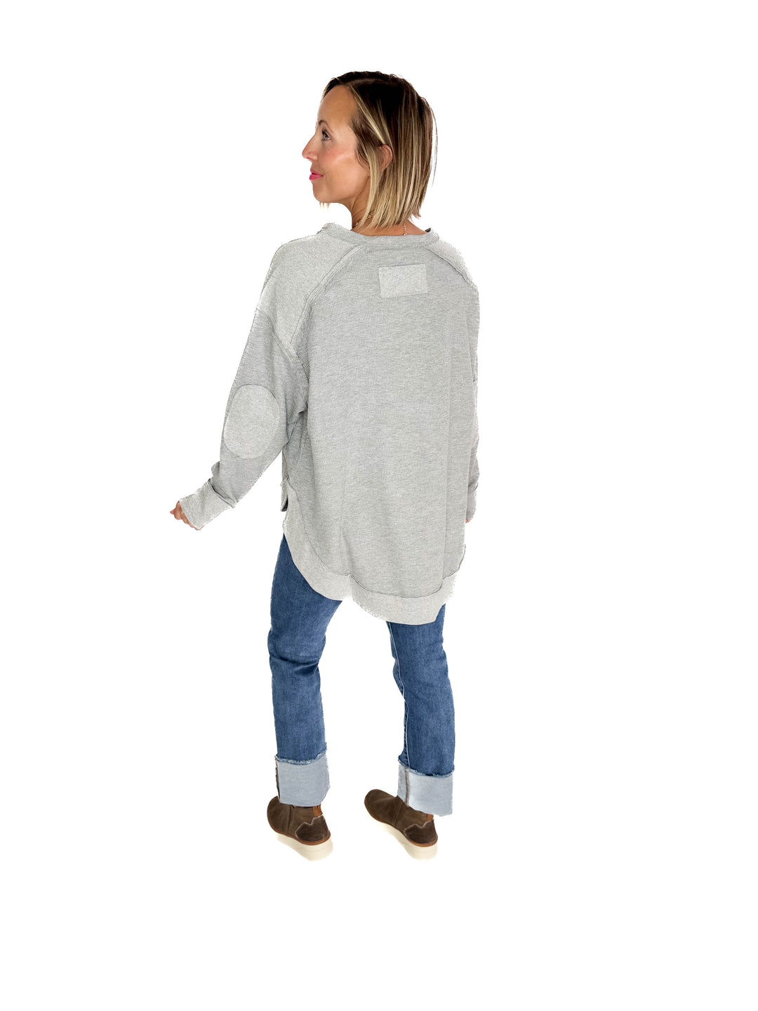 Jenna Long Sleeve Waffle Pullover-HTHR GREY