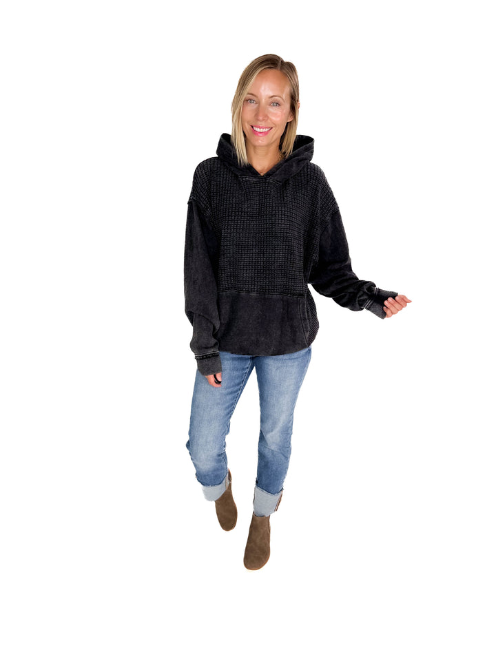 MONO B Chestnut Waffle Hoodie- BLACK