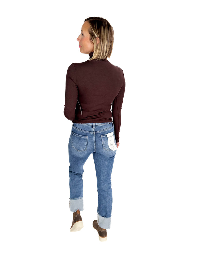 MONO B Linley Ribbed Mock Neck- ESPRESSO