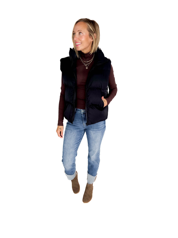 Falling For You Puffer Vest- BLACK