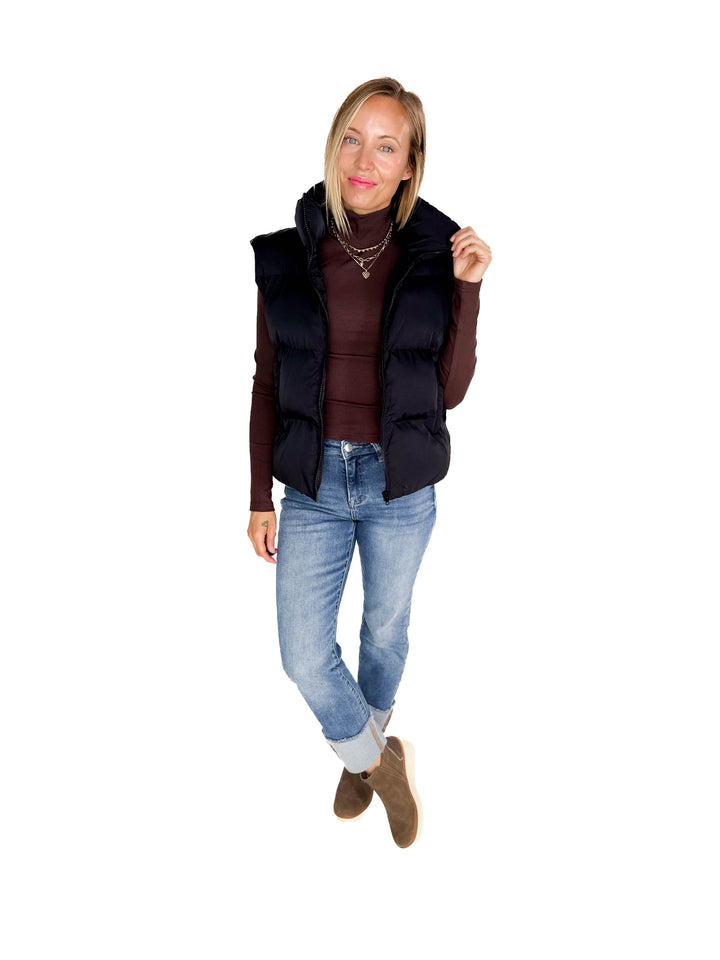Falling For You Puffer Vest- BLACK