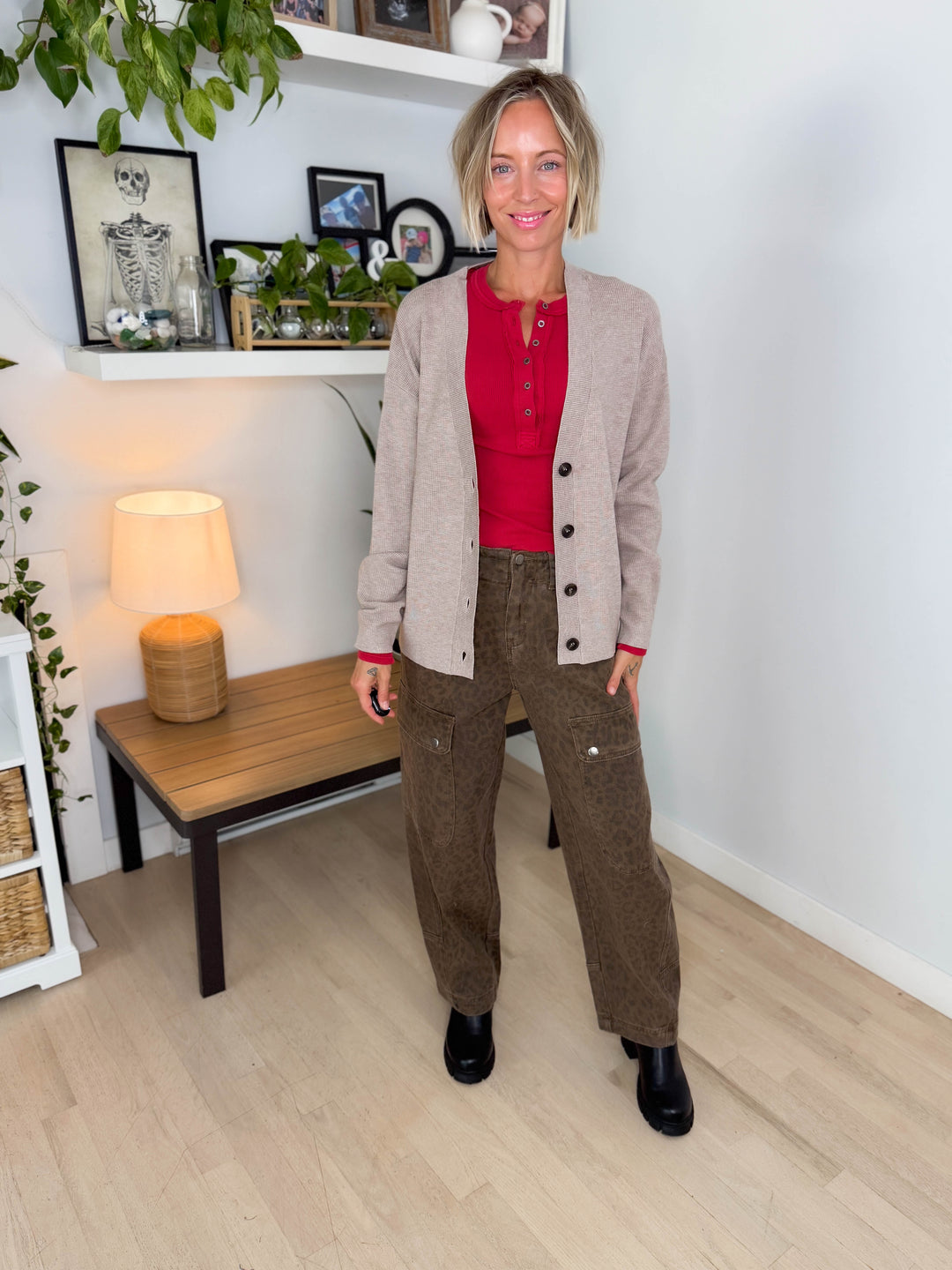 Markus Soft Knit Button Cardigan- HEATHER MOCHA