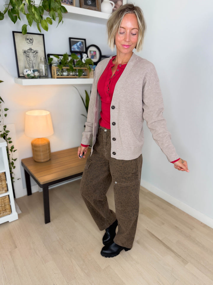 Markus Soft Knit Button Cardigan- HEATHER MOCHA
