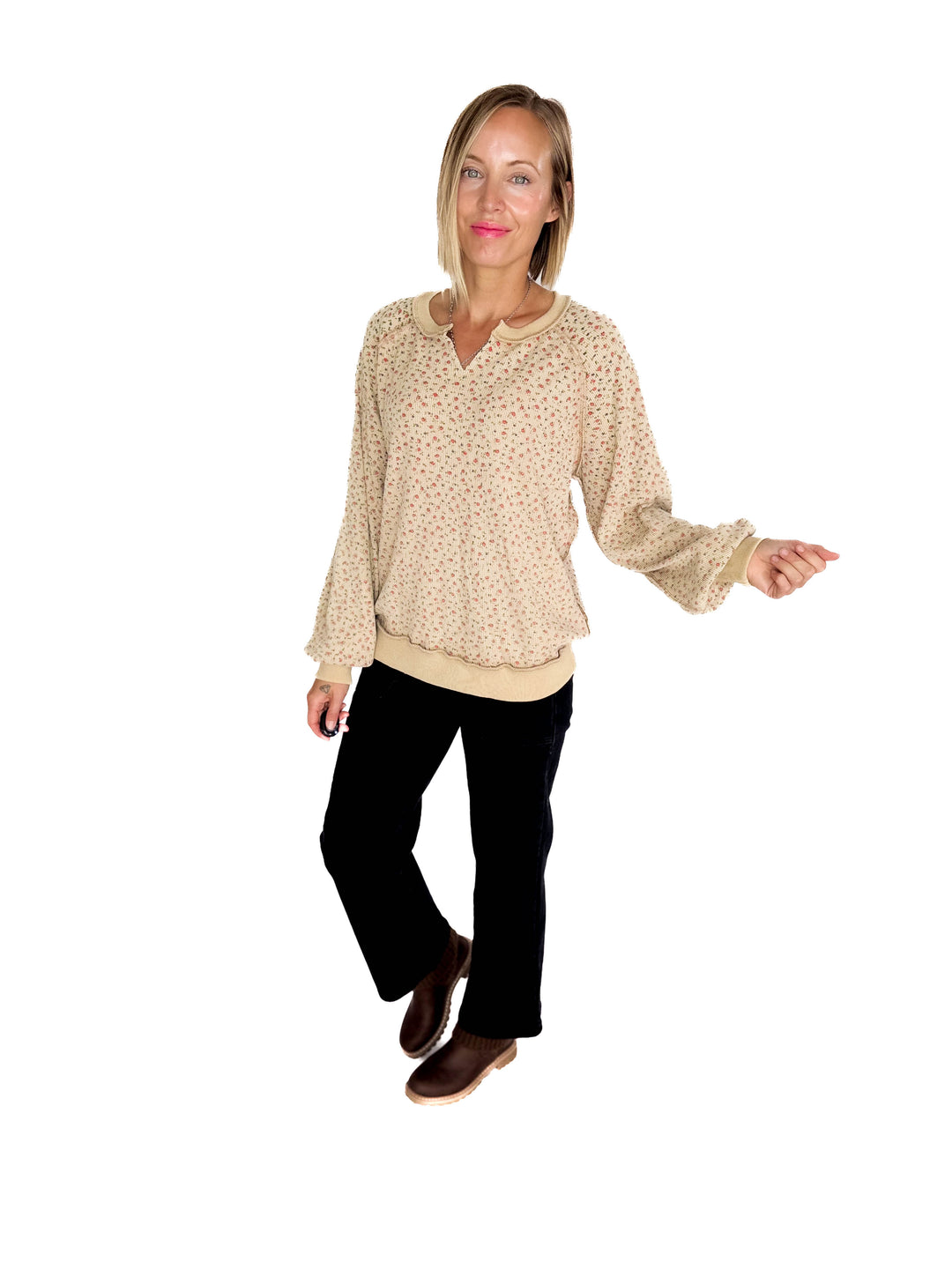 Chiara Ditsy Floral Pullover- DESERT DUST
