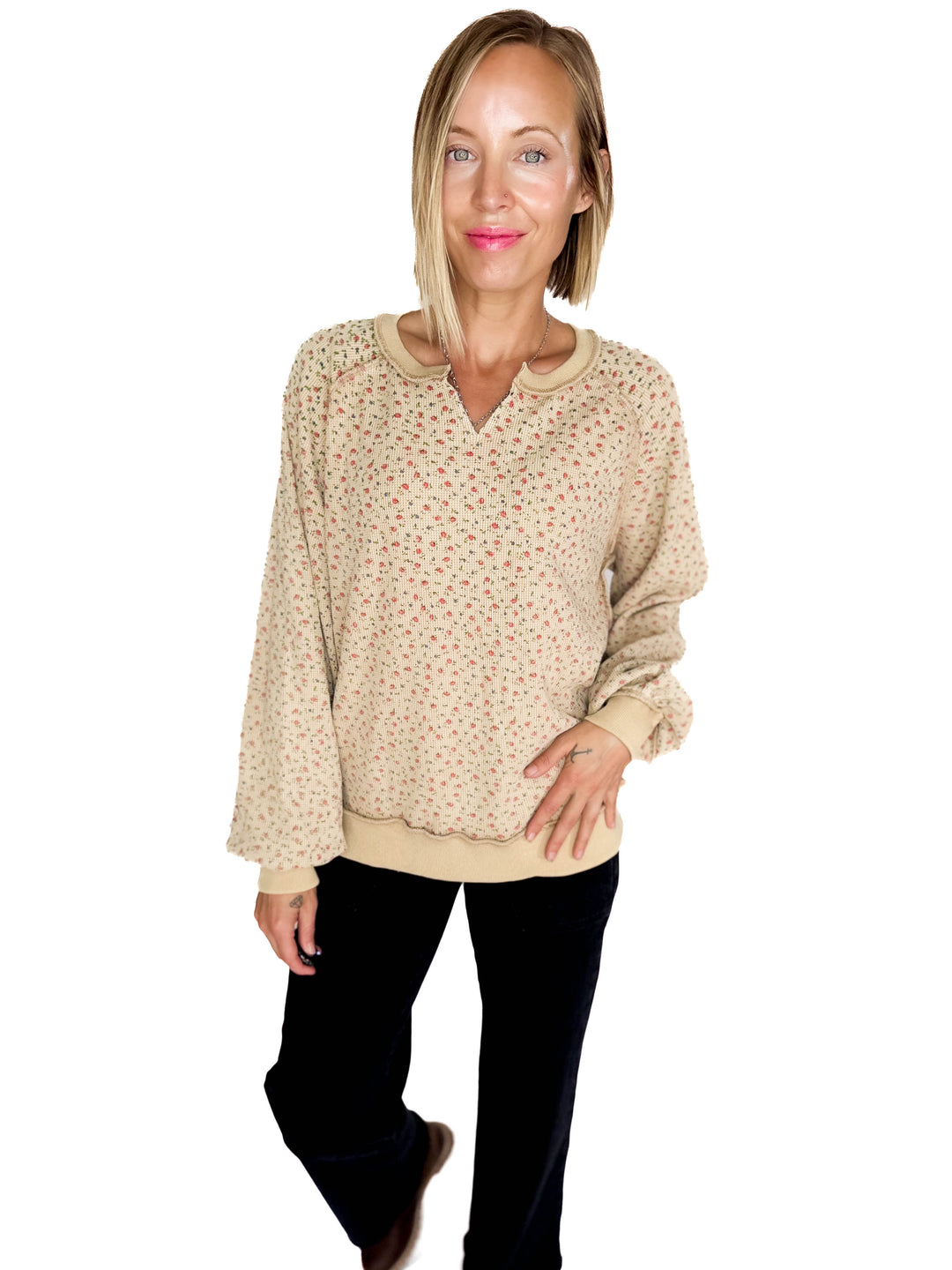 Chiara Ditsy Floral Pullover- DESERT DUST