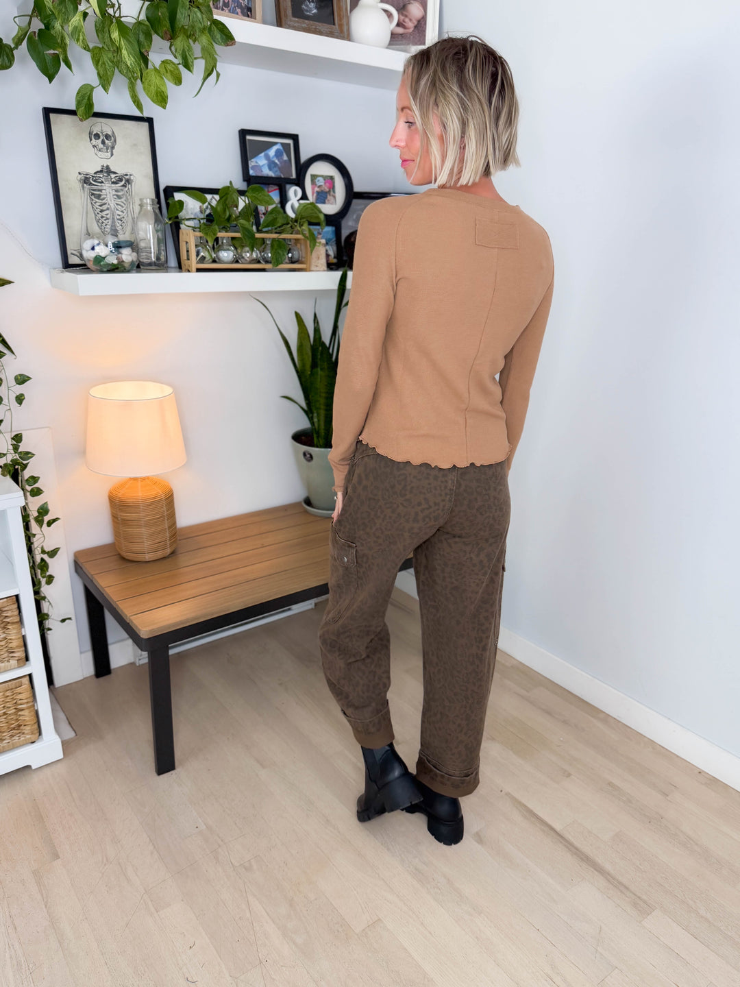 Harrison Thermal Knit Lettuce Edge Long Sleeve- WHEAT