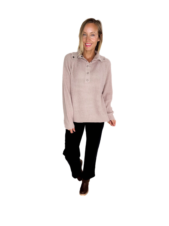 Cider Season Waffle Sweater- MAUVE BLUSH