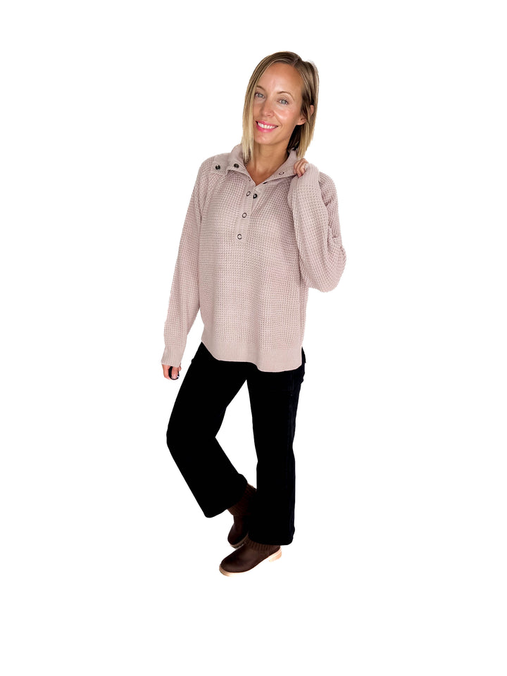 Cider Season Waffle Sweater- MAUVE BLUSH