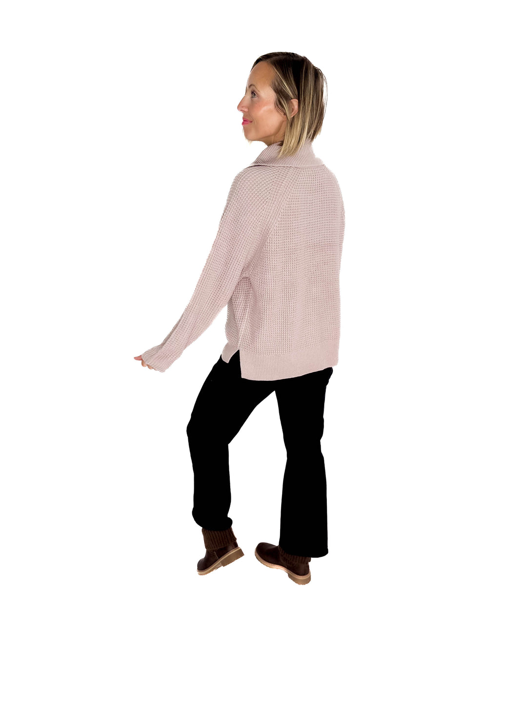 Cider Season Waffle Sweater- MAUVE BLUSH