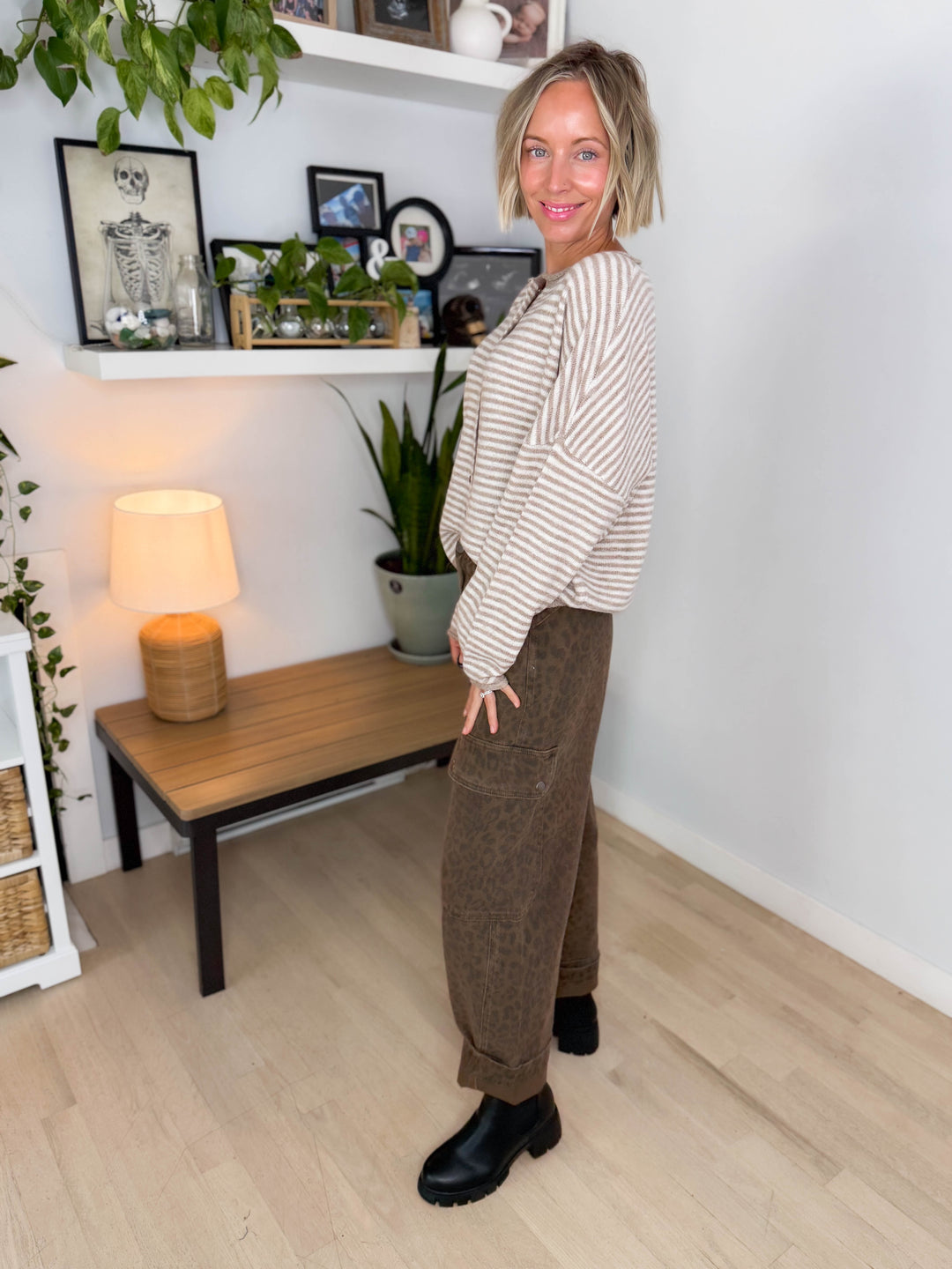 Acorn Raw Edge Button Down Cardigan- LIGHT MOCHA