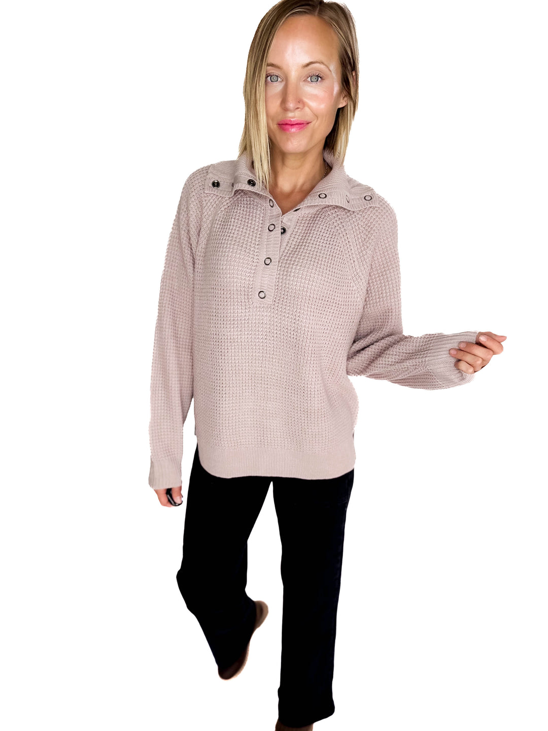 Cider Season Waffle Sweater- MAUVE BLUSH