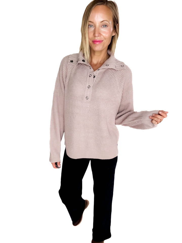 Cider Season Waffle Sweater- MAUVE BLUSH