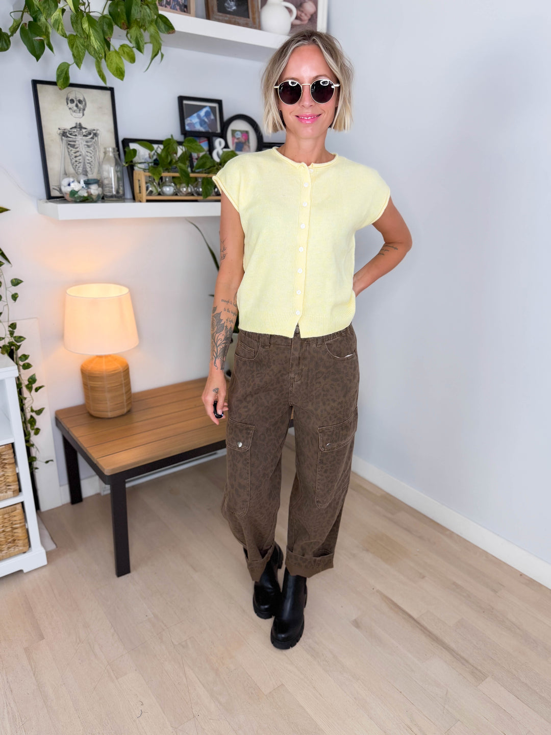 Tawny Sleeveless Button Up Cardigan- BUTTER YELLOW