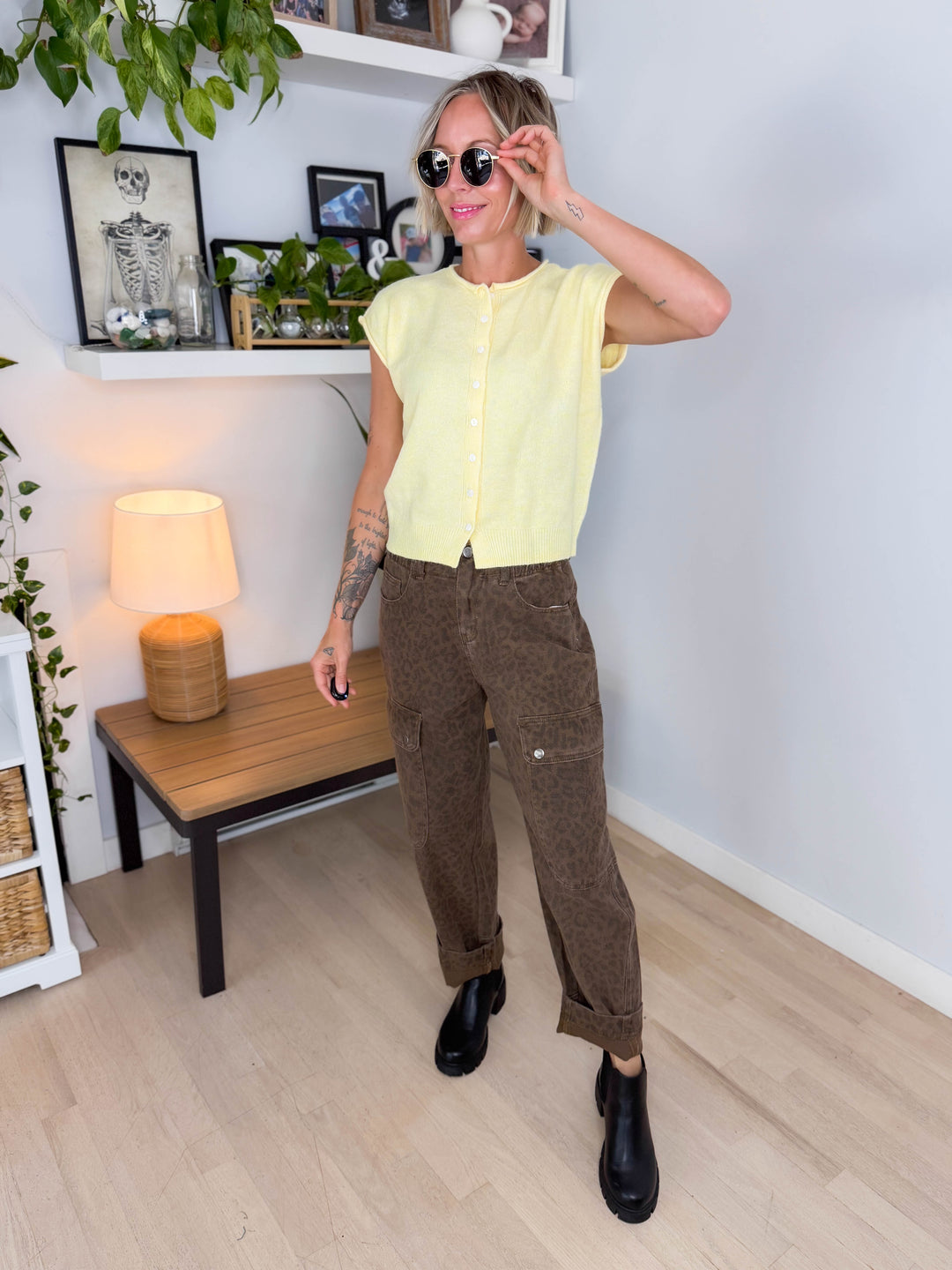Tawny Sleeveless Button Up Cardigan- BUTTER YELLOW