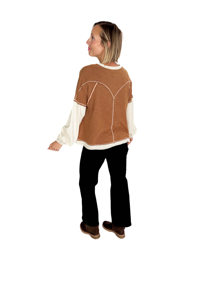 Calloway Mineral Wash Henley- MOCHA MIX