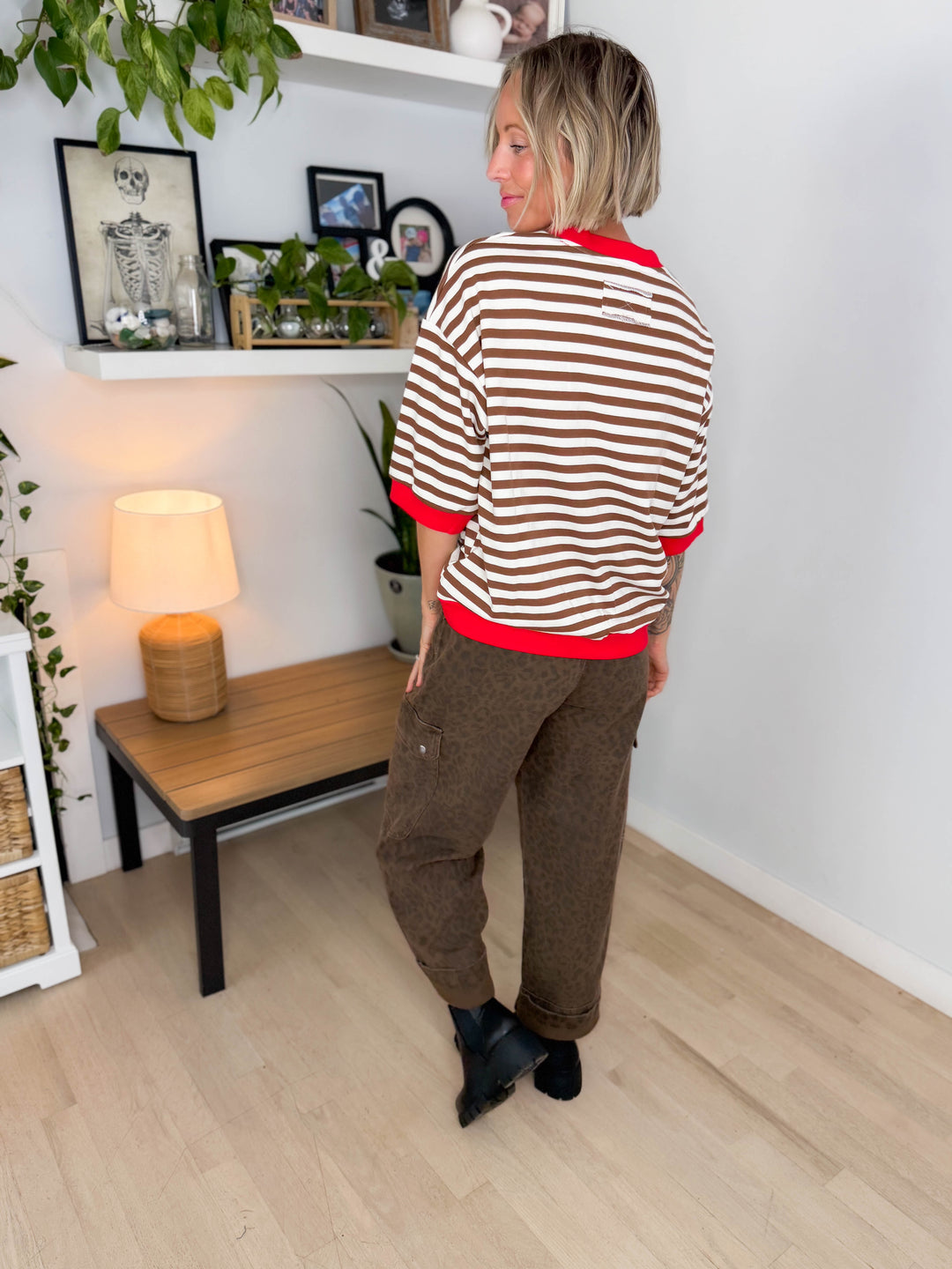 Bramble Colour Block Stripe Short Sleeve Pullover- BROWN MULTI