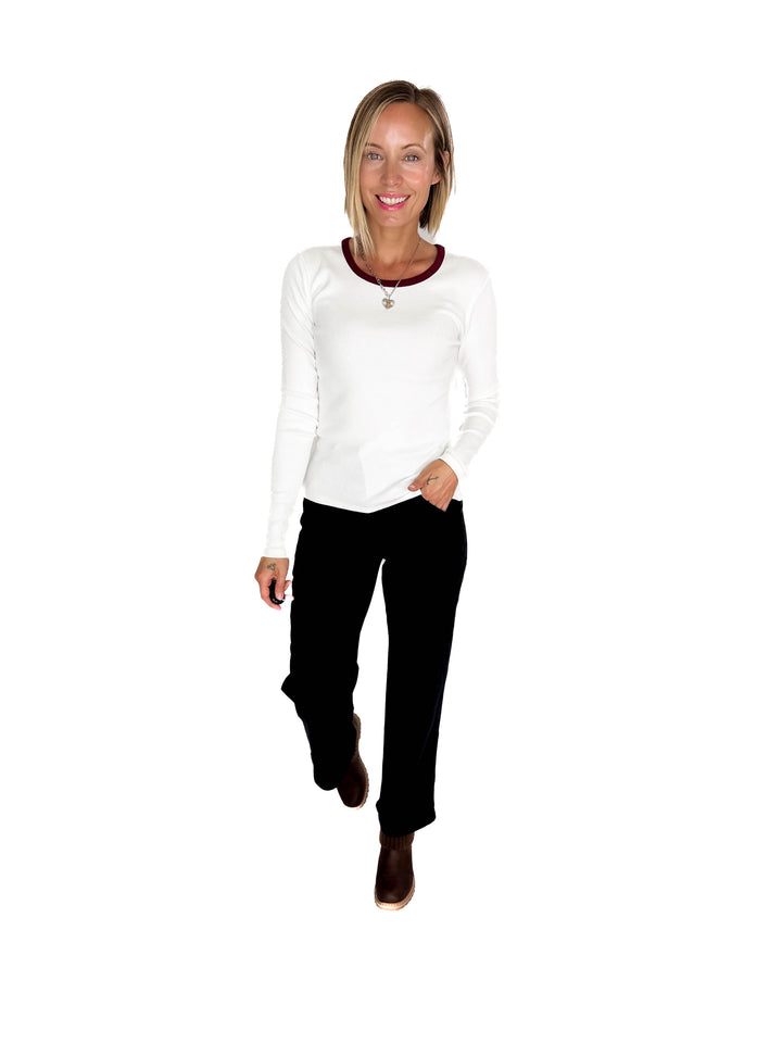 ONLY Organic Cotton Ribbed Maye Long Sleeve- WHITE/PORT