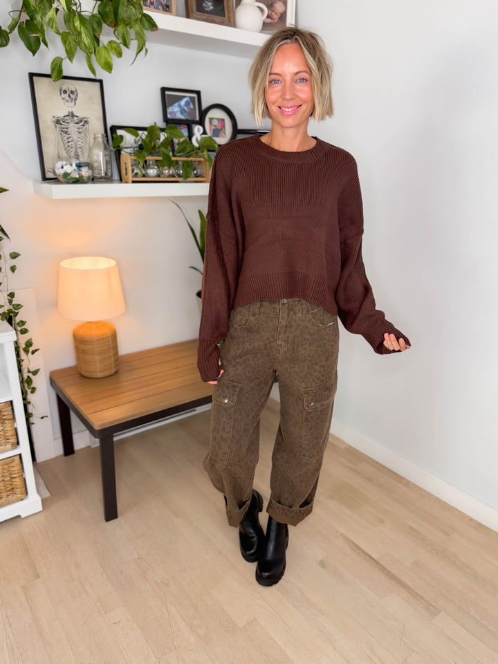 Mikey Classic Crewneck  Sweater- DARK BROWN