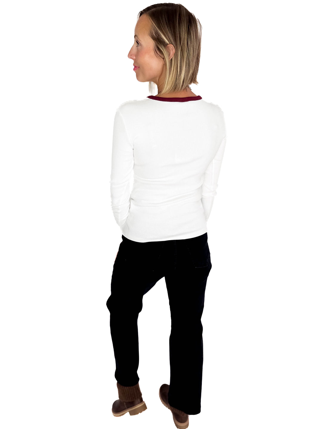 ONLY Organic Cotton Ribbed Maye Long Sleeve- WHITE/PORT
