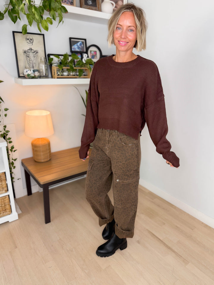 Mikey Classic Crewneck  Sweater- DARK BROWN