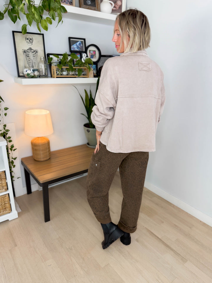 Ryanne Washed Fleece Shacket- MOCHA