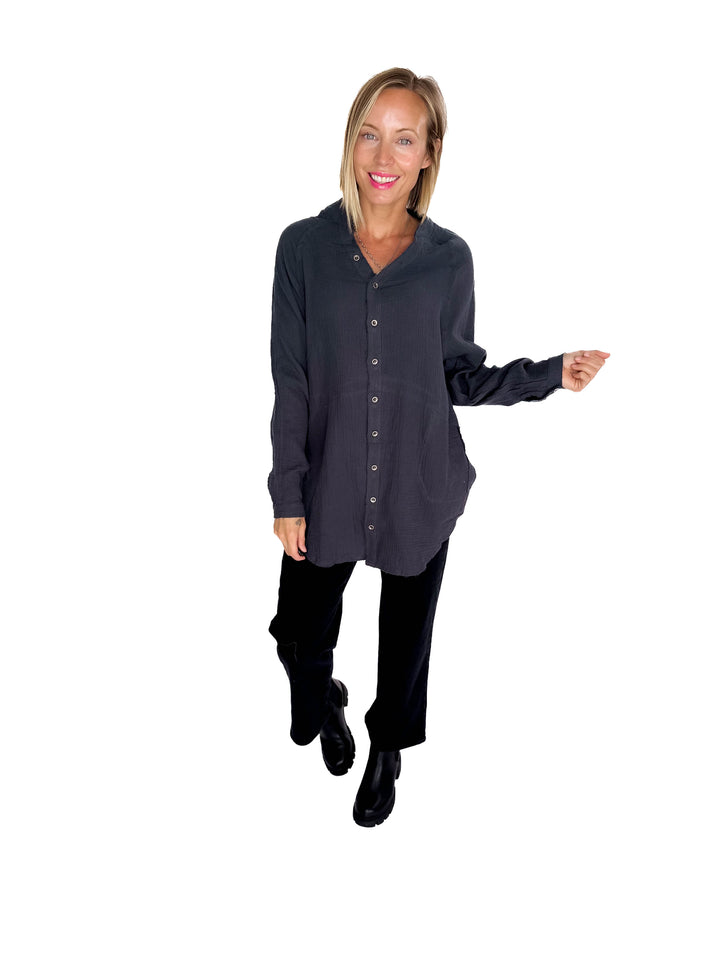 Harvest Haze Cotton Tunic- SMOKEY BLACK