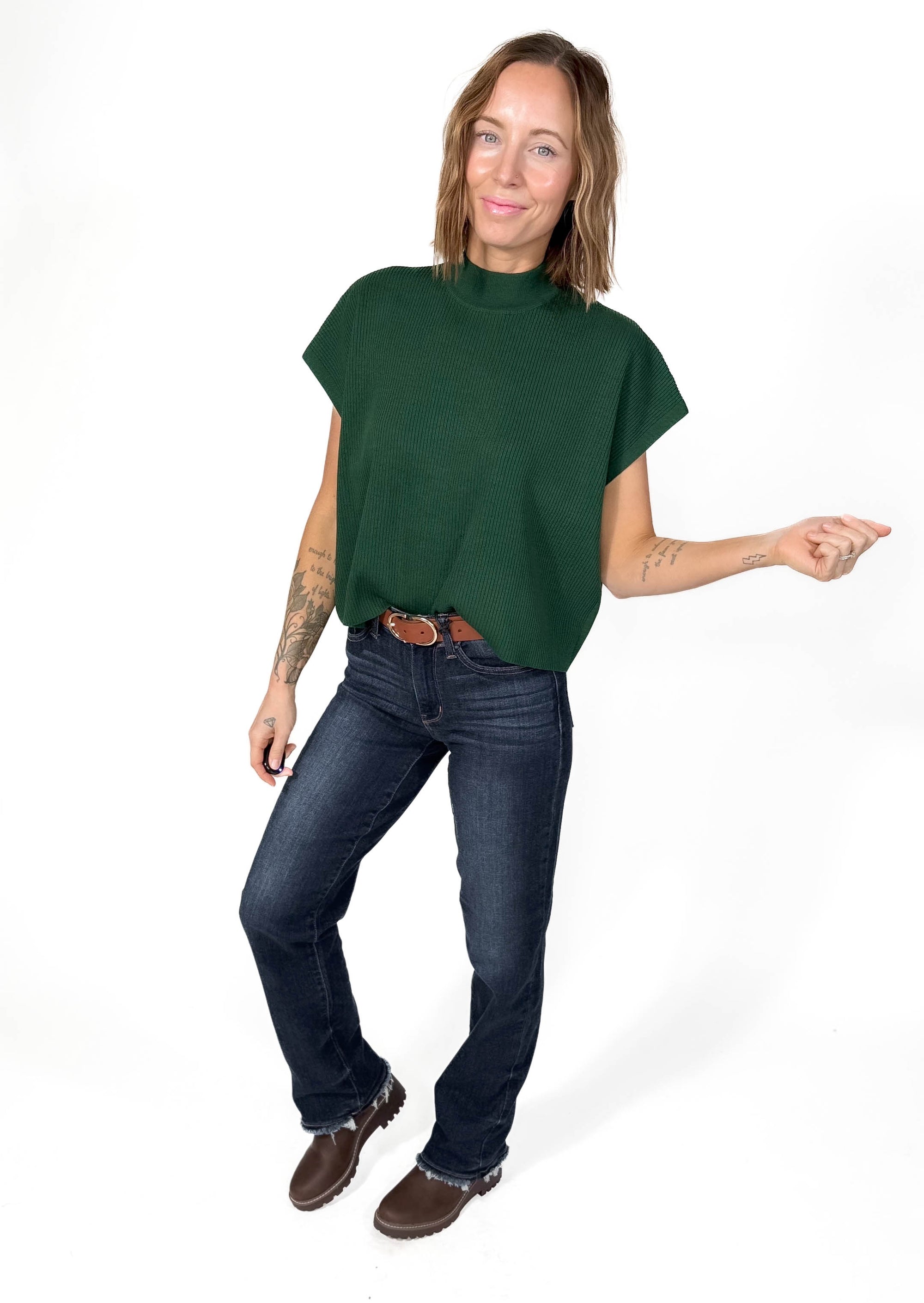 Francine Mock Neck Sweater- DARK GREEN