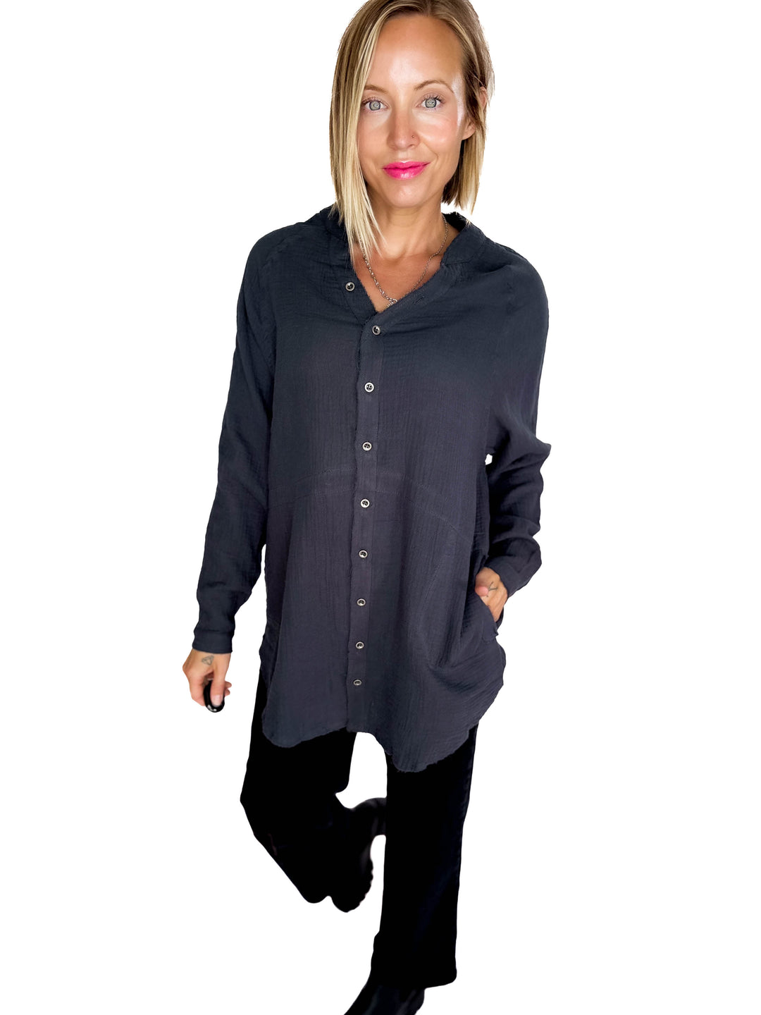 Harvest Haze Cotton Tunic- SMOKEY BLACK