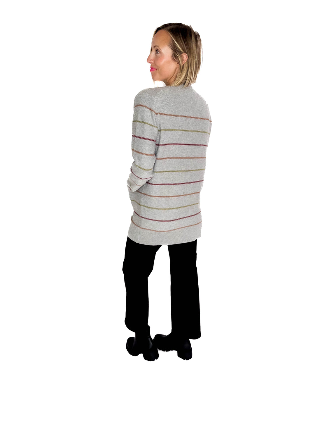 Oakes Stripe Cardigan- HTHR GREY