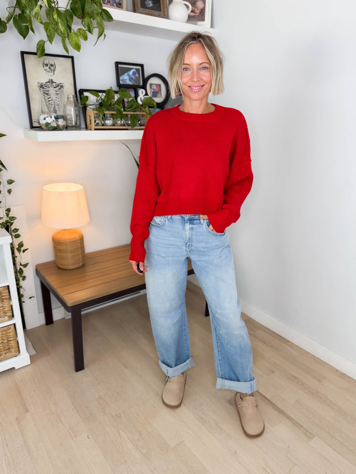Mikey Classic Crewneck Sweater- RED