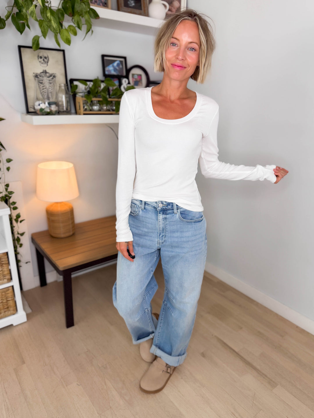 Annie Soft Ribbed Long Sleeve- OFF WHITE