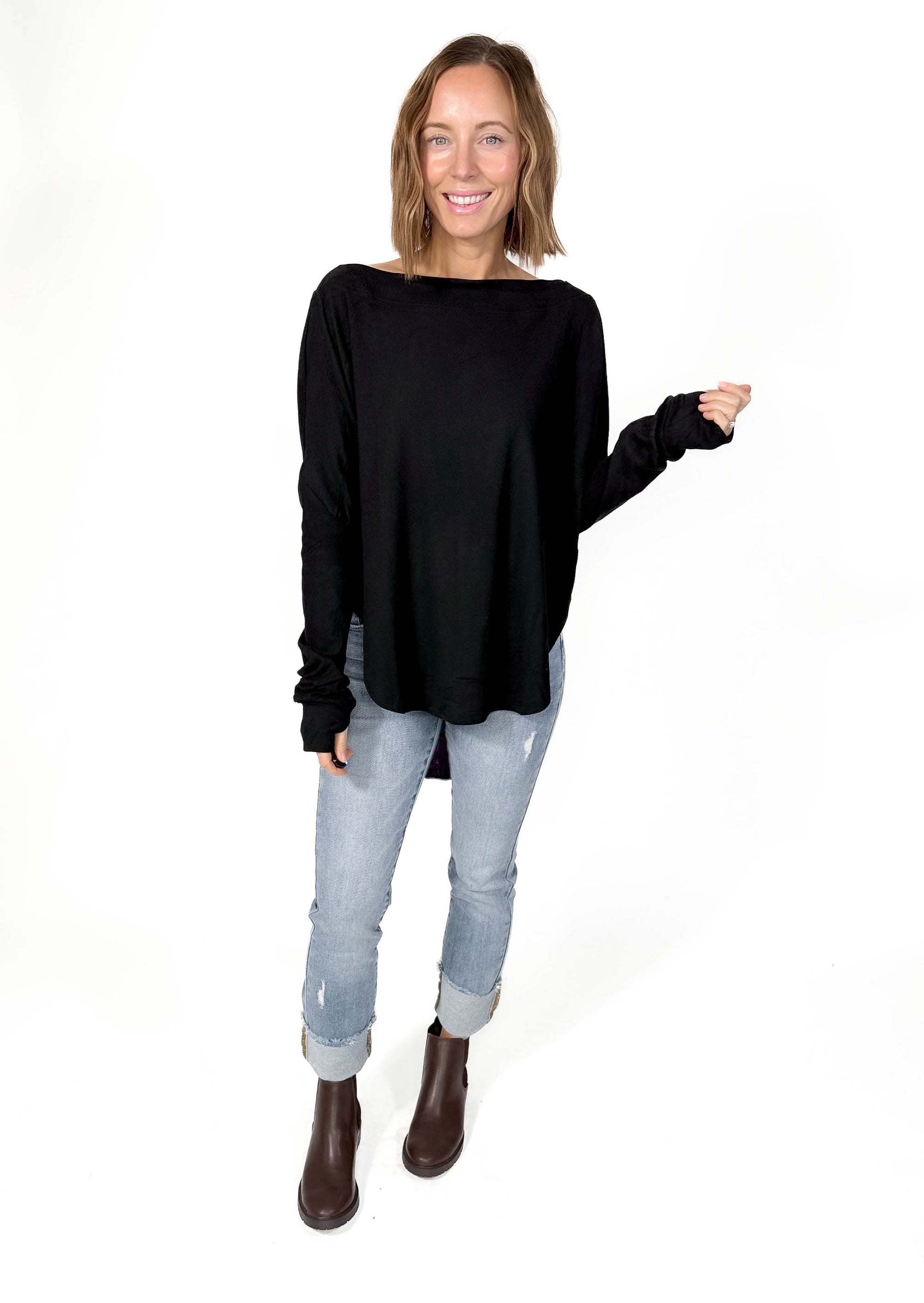 Zoey Microfleece Athleisure Long Sleeve- BLACK