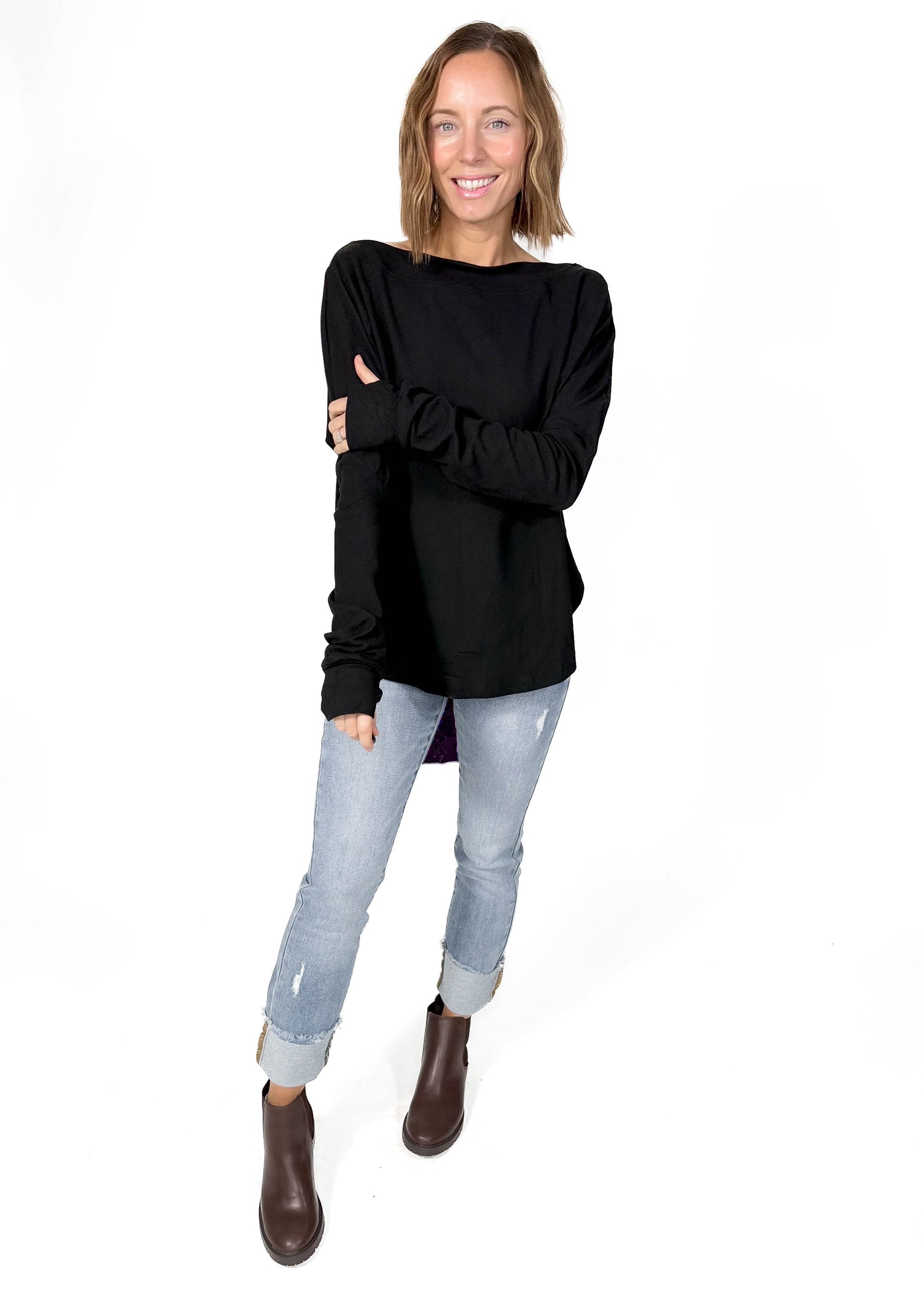 Zoey Microfleece Athleisure Long Sleeve- BLACK