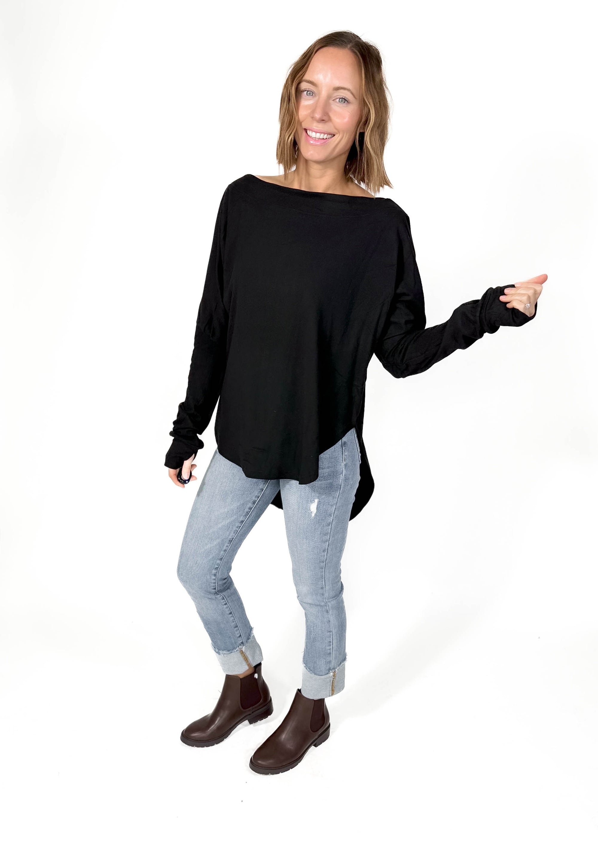 Zoey Microfleece Athleisure Long Sleeve- BLACK