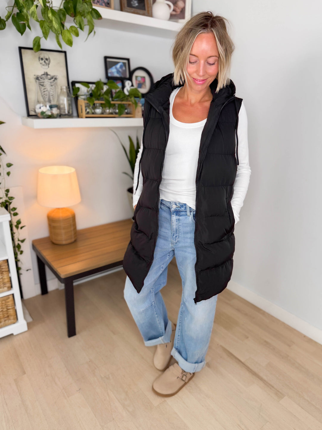 Everest Hooded Puffer Vest- BLACK