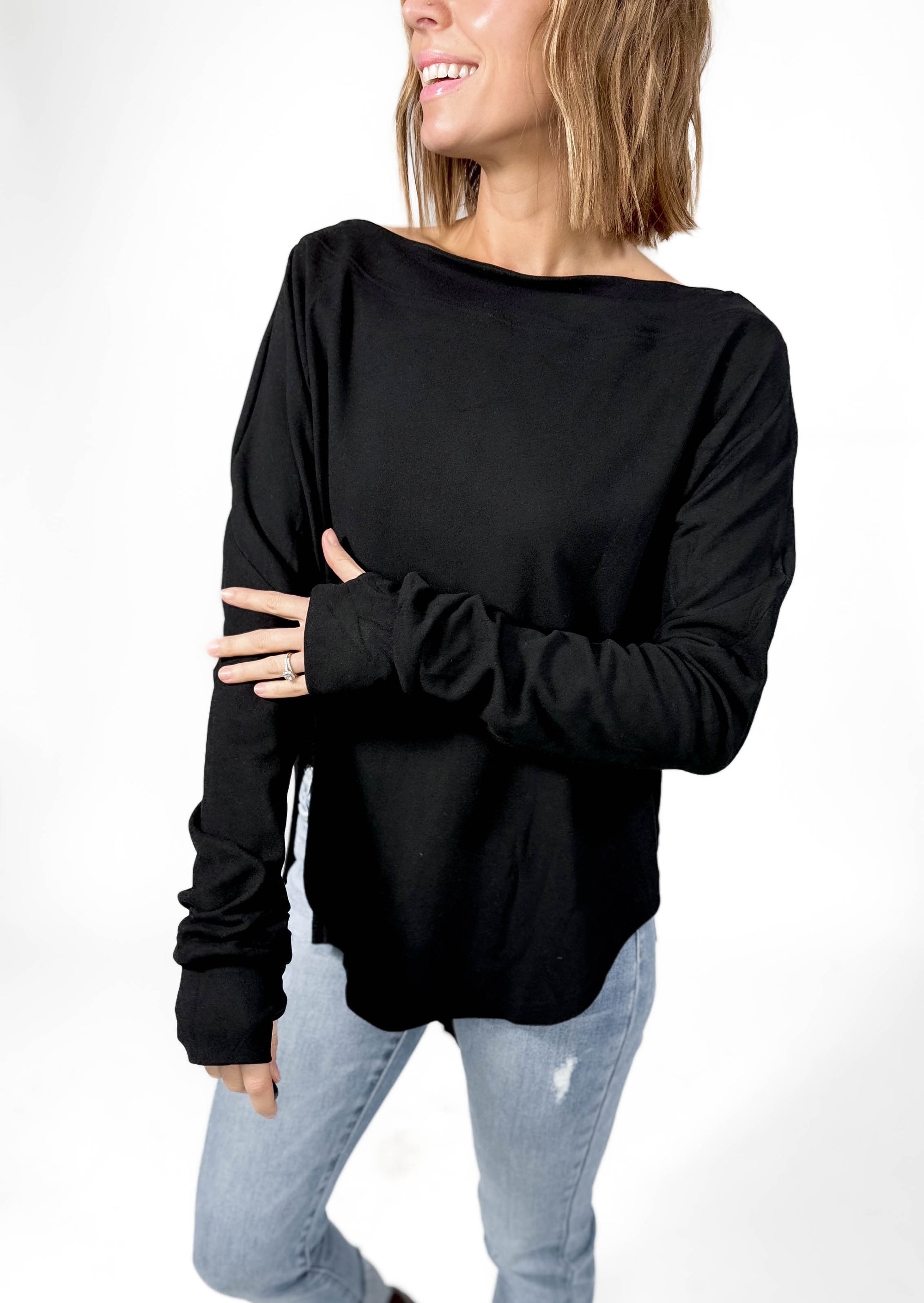 Zoey Microfleece Athleisure Long Sleeve- BLACK