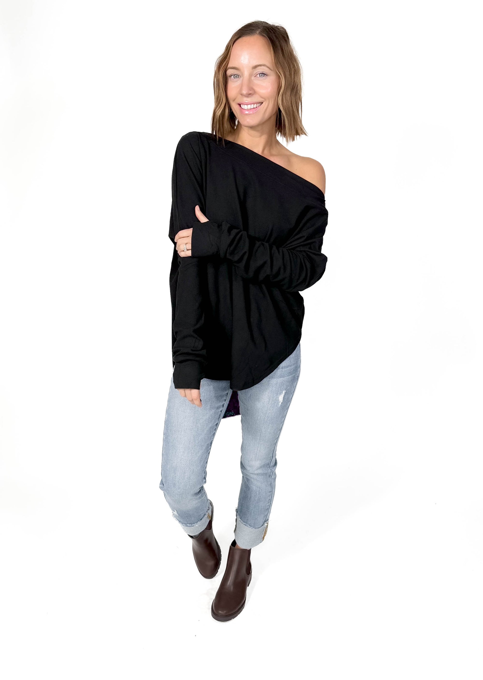 Zoey Microfleece Athleisure Long Sleeve- BLACK