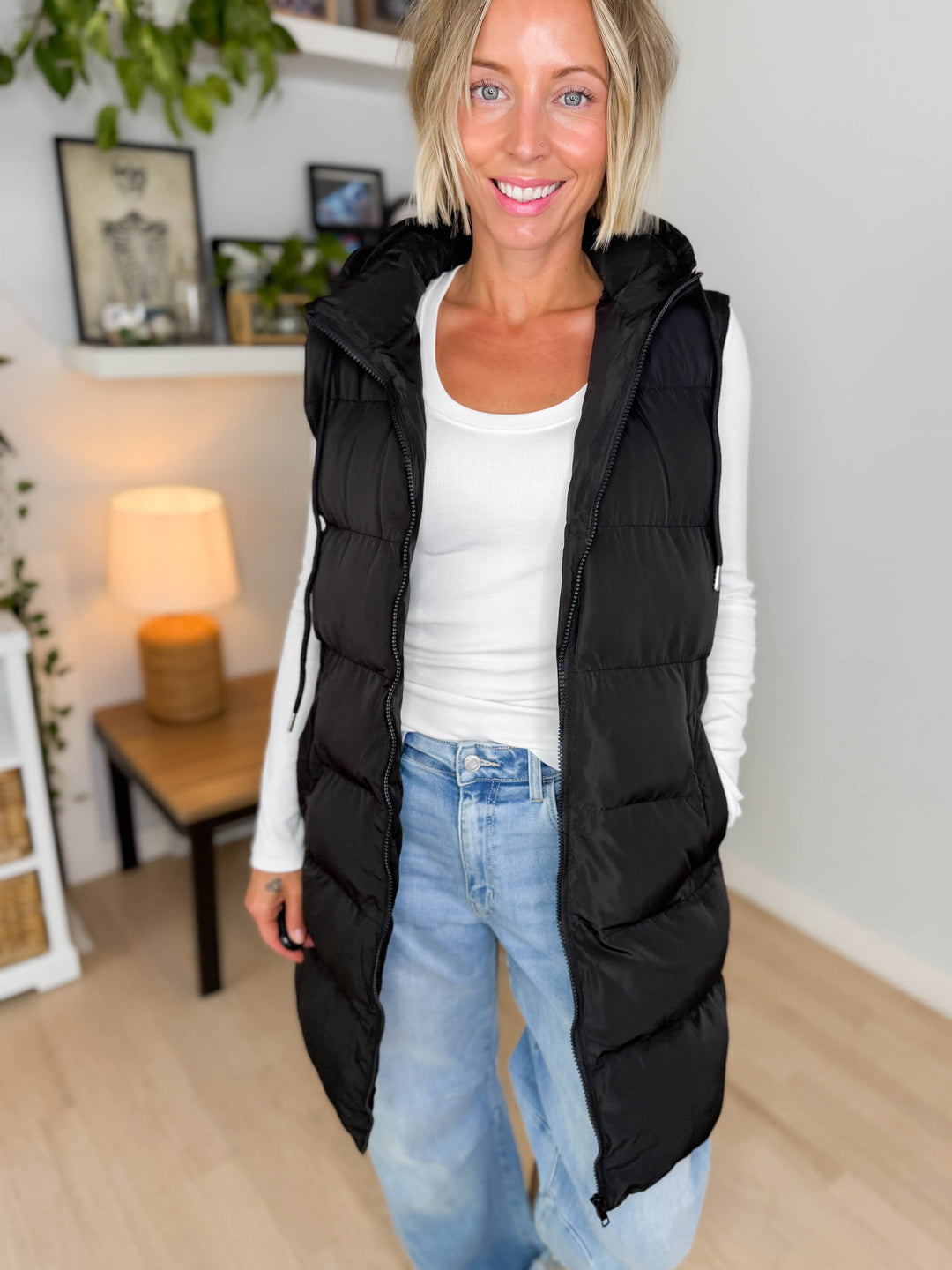 Everest Hooded Puffer Vest- BLACK