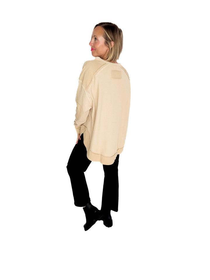 Jenna Long Sleeve Waffle Pullover- MOCHA
