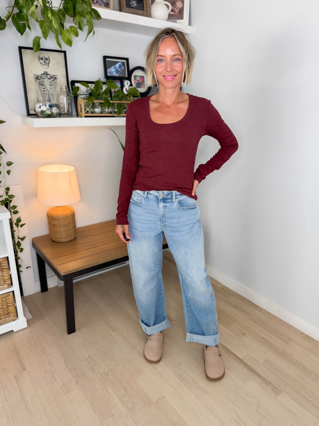 Annie Soft Ribbed Long Sleeve- BURGUNDY