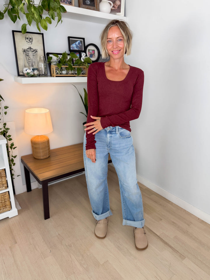 Annie Soft Ribbed Long Sleeve- BURGUNDY