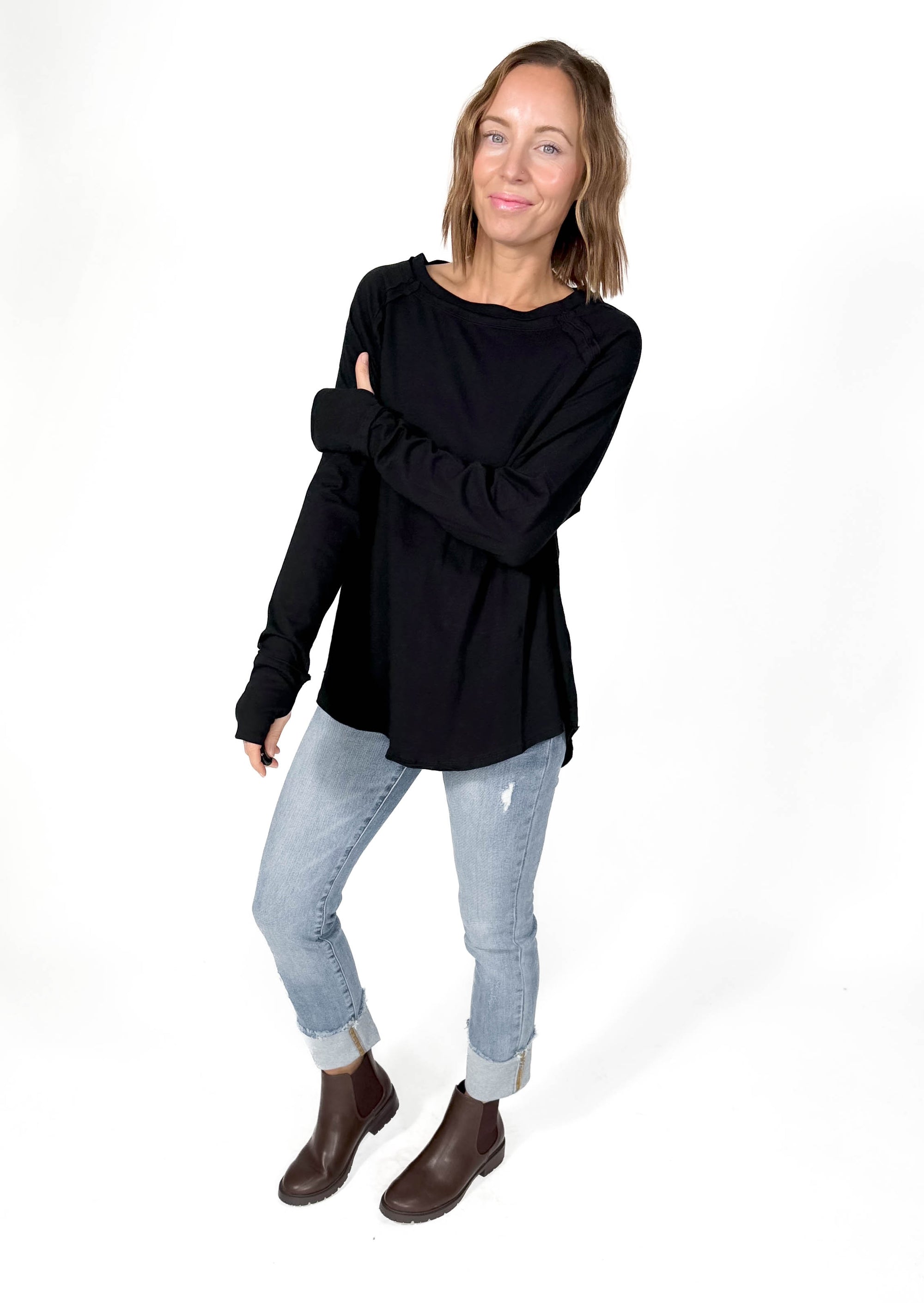 Sterling Raglan Thumbhole Long Sleeve- BLACK