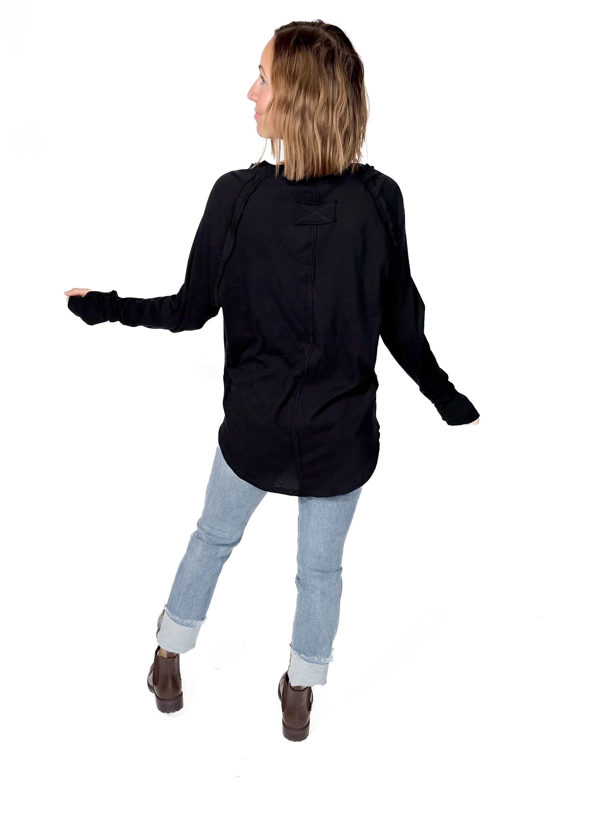 Sterling Raglan Thumbhole Long Sleeve- BLACK