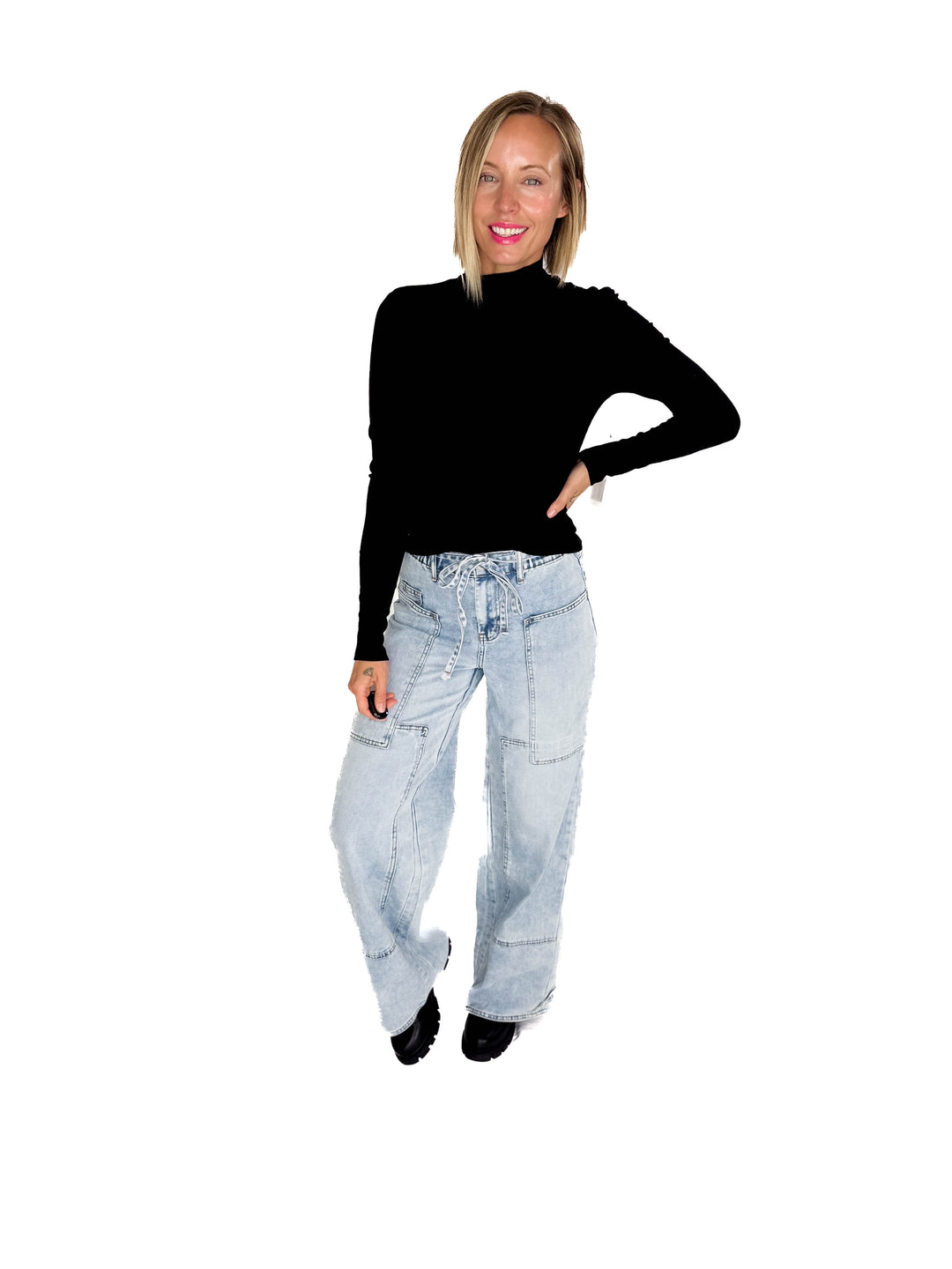 BLAKELEY Jovie Tie Waist Wide Leg Jean- LIGHT WASH