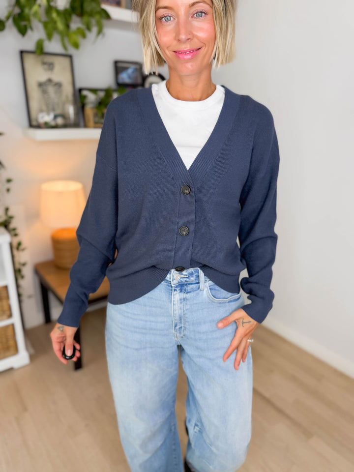 Markus Soft Knit Button Cardigan- MIDNIGHT