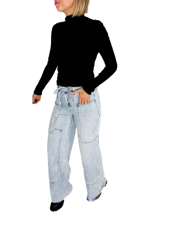 BLAKELEY Jovie Tie Waist Wide Leg Jean- LIGHT WASH